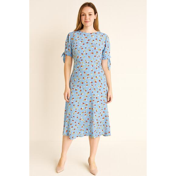 Anthropologie Faithful The Brand SZ 4 Erin Ditzy Print Midi Dress Blue - Picture 1 of 8